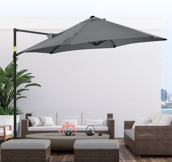 Outsunny Umbrelă de Grădină cu Rotație la 360°, Braț, Bază în Cruce și Orificiu de Ventilație, Ø256x245 cm, Gri Închis | Aosom Romania