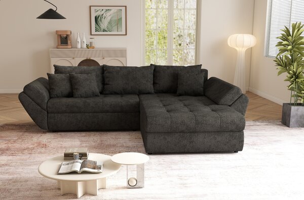 Colțar extensibil dumonde cu ladă de depozitare Loana Enjoy Black 270x185 cm