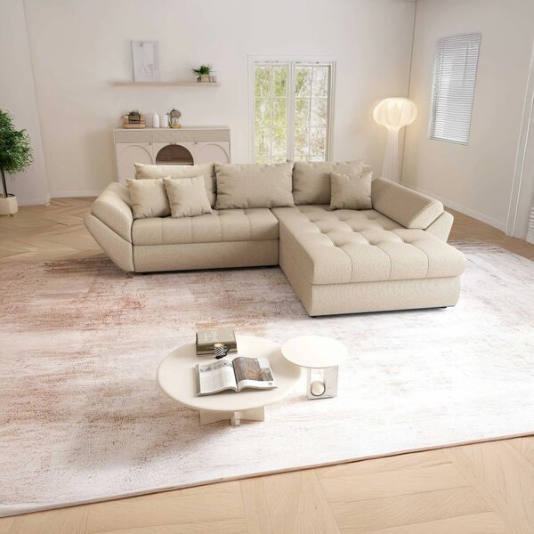 Colțar extensibil dumonde cu ladă de depozitare Loana Enjoy Camel 270x185 cm