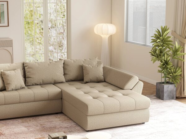 Colțar extensibil dumonde cu ladă de depozitare Loana Enjoy Camel 270x185 cm