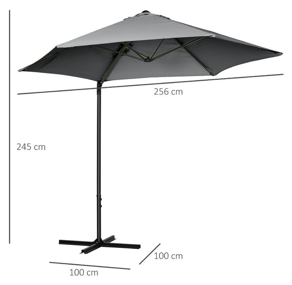 Outsunny Umbrelă de Grădină cu Rotație la 360°, Braț, Bază în Cruce și Orificiu de Ventilație, Ø256x245 cm, Gri Închis | Aosom Romania