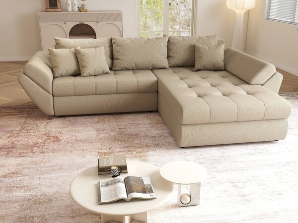 Colțar extensibil dumonde cu ladă de depozitare Loana Enjoy Camel 270x185 cm