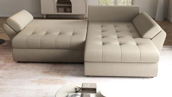 Colțar extensibil dumonde cu ladă de depozitare Loana Enjoy Camel 270x185 cm