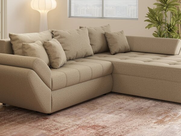 Colțar extensibil dumonde cu ladă de depozitare Loana Enjoy Camel 270x185 cm