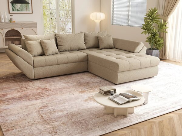 Colțar extensibil dumonde cu ladă de depozitare Loana Enjoy Camel 270x185 cm