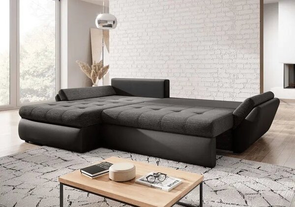 Colțar extensibil dumonde cu ladă de depozitare Loana Magma Black II 270x185 cm