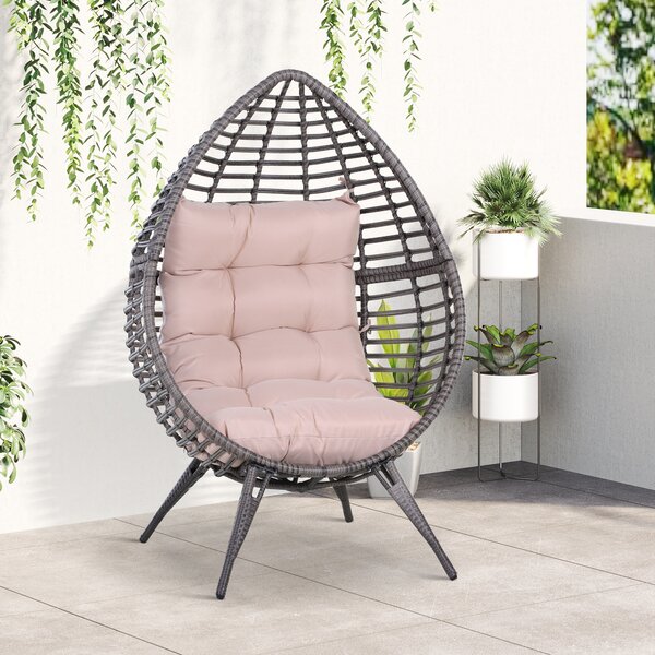 Fotoliu Pouf Outsunny cu Perna Decorativa, din PE Ratan, 101x89x156 Culoare Gri | Aosom Romania