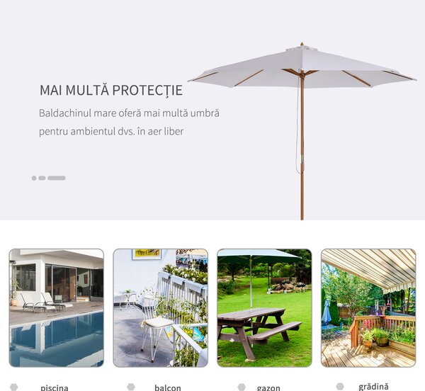 Outsunny Umbrela din Lemn Umbrela Soare pentru Gradina Balcon Alb 3 m | Aosom Romania