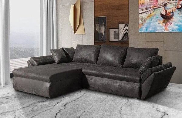 Colțar extensibil dumonde cu ladă de depozitare Loana Madagaskar Black 270x185 cm