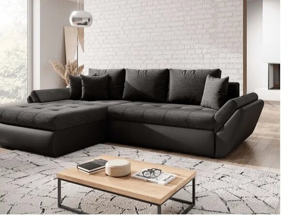 Colțar extensibil dumonde cu ladă de depozitare Loana Magma Black II 270x185 cm