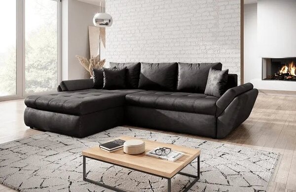 Colțar extensibil dumonde cu ladă de depozitare Loana Madagaskar Black 270x185 cm