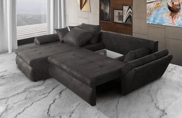 Colțar extensibil dumonde cu ladă de depozitare Loana Madagaskar Black 270x185 cm