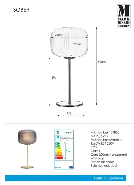 Lampă de masă Markslöjd 107820 SOBER 1xE27/60W/230V alamă