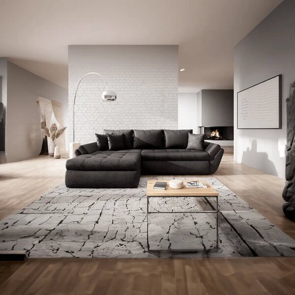 Colțar extensibil dumonde cu ladă de depozitare Loana Madagaskar Black 270x185 cm