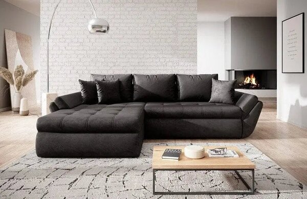 Colțar extensibil dumonde cu ladă de depozitare Loana Madagaskar Black 270x185 cm