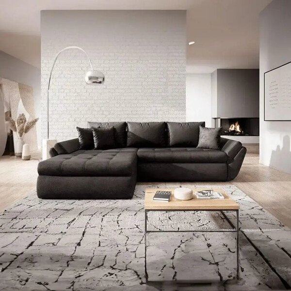 Colțar extensibil dumonde cu ladă de depozitare Loana Madagaskar Black 270x185 cm
