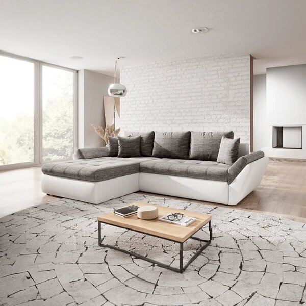 Colțar extensibil dumonde cu ladă de depozitare si sezut confortabil din spuma high-density, Loana Magma White II 275x185 cm