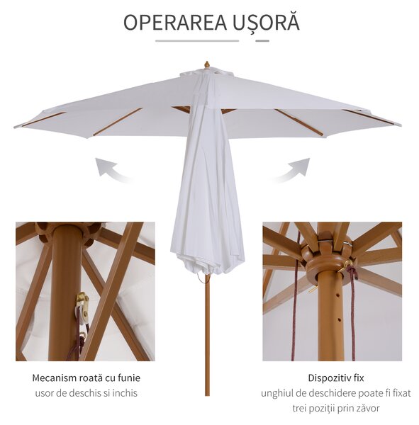 Outsunny Umbrela din Lemn Umbrela Soare pentru Gradina Balcon Alb 3 m | Aosom Romania