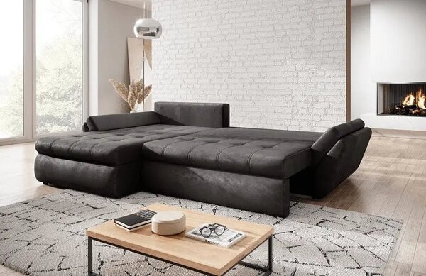 Colțar extensibil dumonde cu ladă de depozitare Loana Madagaskar Black 270x185 cm