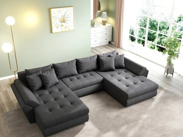 Colțar extensibil dumonde cu ladă de depozitare Loana U Enjoy Grafit 375x185 cm