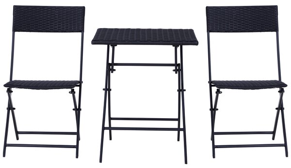 Outsunny Set Mobilier de Grădină din Poly Ratan, 3 Piese, Masă și 2 Scaune Pliabile, Rezistent la Apă și UV, Negru | Aosom Romania