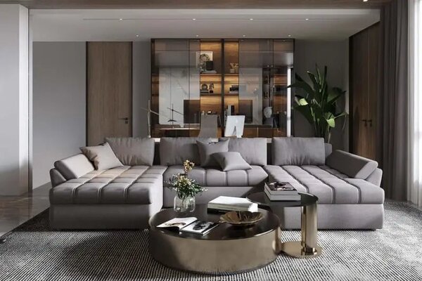 Colțar extensibil dumonde cu ladă de depozitare Loana U Enjoy Grey 375x185 cm