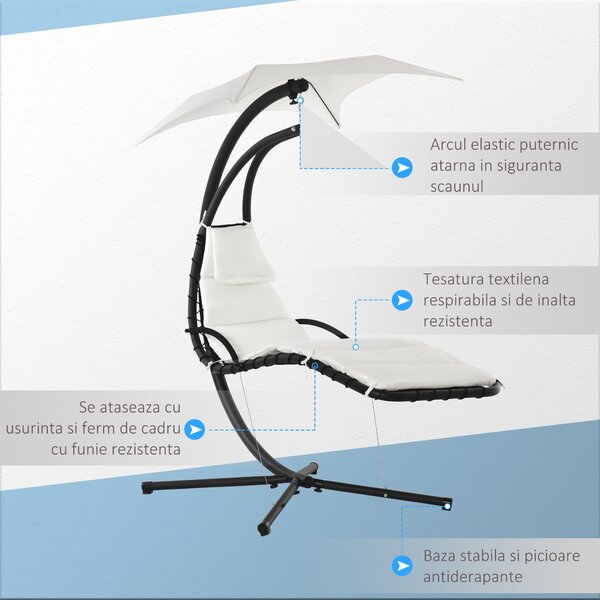 Outsunny Sezlong Suspendat cu Acoperiș, Relaxare de Lux, Design Modern, Confortabil, Crem, Ideal pentru Grădină | Aosom Romania