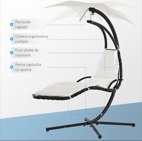 Outsunny Sezlong Suspendat cu Acoperiș, Relaxare de Lux, Design Modern, Confortabil, Crem, Ideal pentru Grădină | Aosom Romania