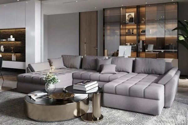 Colțar extensibil dumonde cu ladă de depozitare Loana U Enjoy Grey 375x185 cm