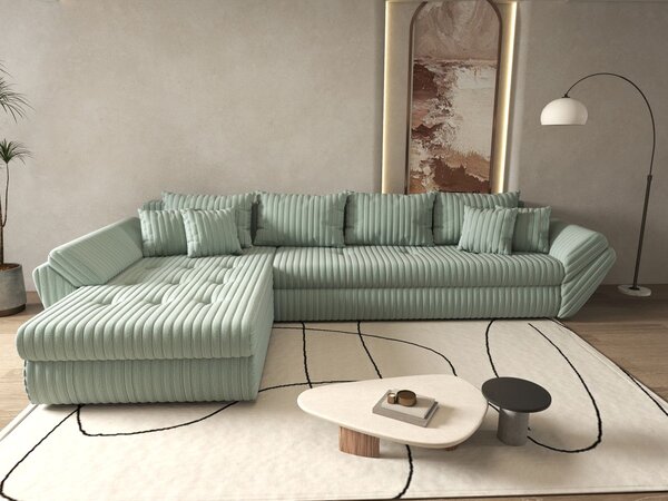 Colțar extensibil dumonde cu ladă de depozitare Loana XL Ambience Mint 335x185 cm