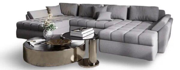 Colțar extensibil dumonde cu ladă de depozitare Loana U Enjoy Grey 375x185 cm