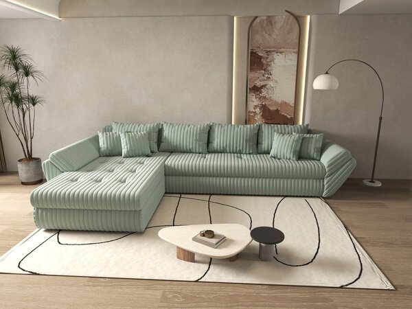 Colțar extensibil dumonde cu ladă de depozitare Loana XL Ambience Mint 335x185 cm
