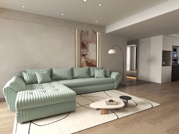 Colțar extensibil dumonde cu ladă de depozitare Loana XL Ambience Mint 335x185 cm
