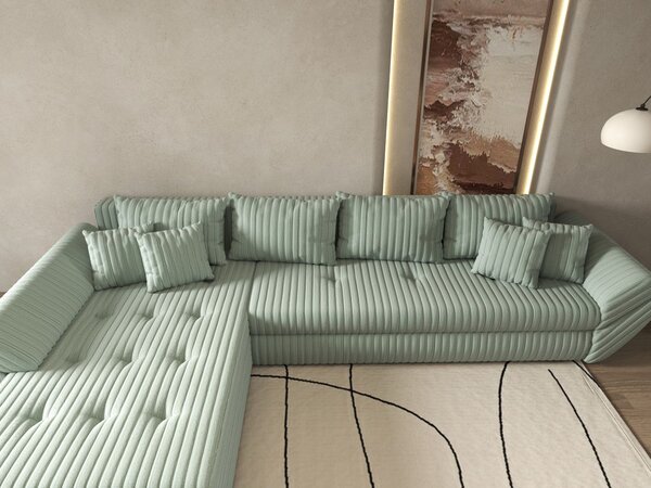 Colțar extensibil dumonde cu ladă de depozitare Loana XL Ambience Mint 335x185 cm