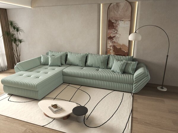 Colțar extensibil dumonde cu ladă de depozitare Loana XL Ambience Mint 335x185 cm