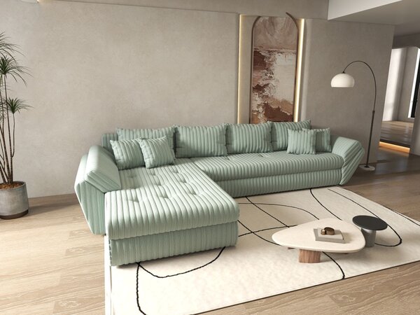 Colțar extensibil dumonde cu ladă de depozitare Loana XL Ambience Mint 335x185 cm
