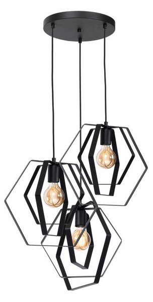 Lustră pe cablu HEXAGON 3xE27/60W/230V negru rotund