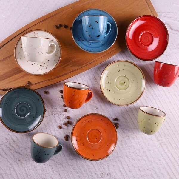 Set 6 cesti cu 6 farfurii cafea LUN12DBMIX, multicolor, portelan