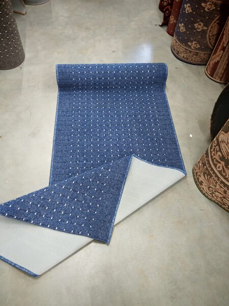 Traversa Antiderapanta Hol Bucatarie, Model Stanford Blue Sugar, Albastru 80 x 400