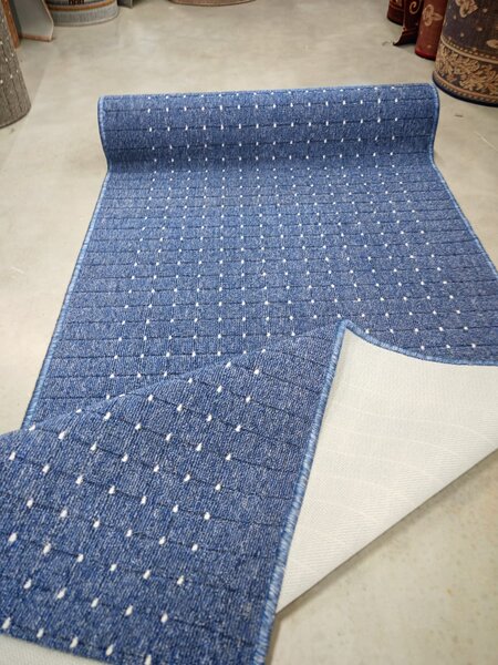 Traversa Antiderapanta Hol Bucatarie, Model Stanford Blue Sugar, Albastru 80 x 400