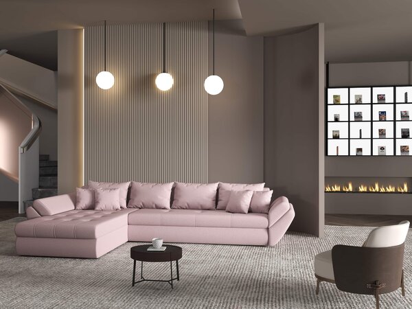 Colțar extensibil dumonde cu ladă de depozitare Loana XL Enjoy Flamingo 335x185 cm