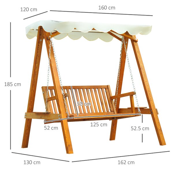 Balansoar de Gradina Outsunny 2 Locuri, Lemn de Pin, Acoperis Parasolar, Alb | Aosom Romania