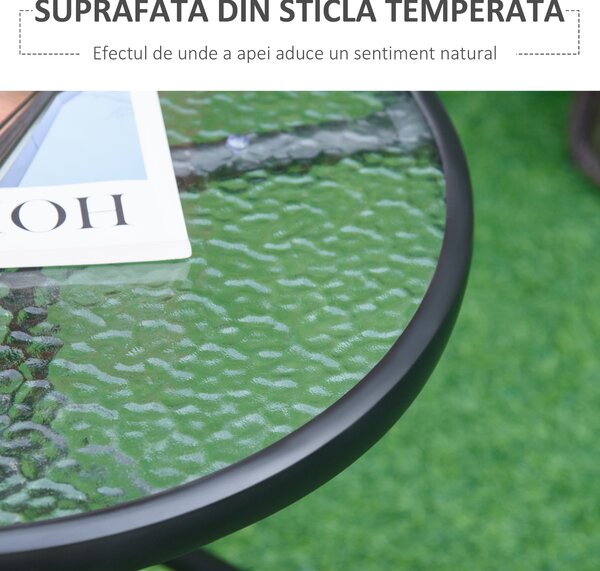 Masuta de Gradina Rotunda Outsunny cu Etajera din Sticla Φ50x55cm, Negru