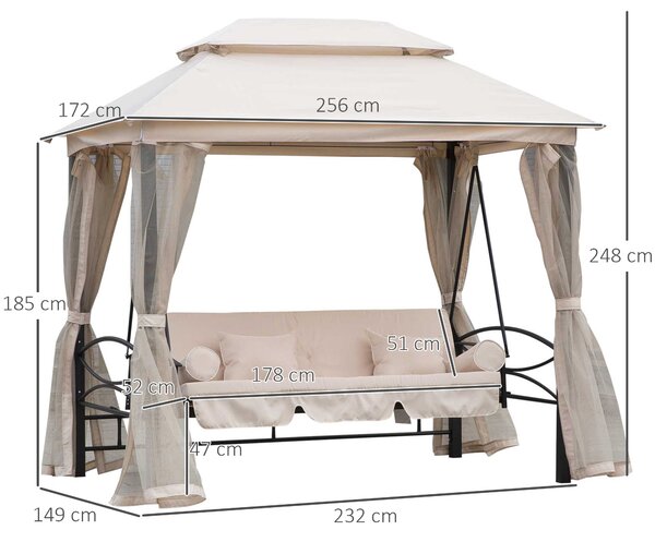 Foisor cu Canapea 3 Locuri și 5 perne, Plasa Tantari, cadru din otel, Bej 232x149x245cm Outsunny | Aosom Romania