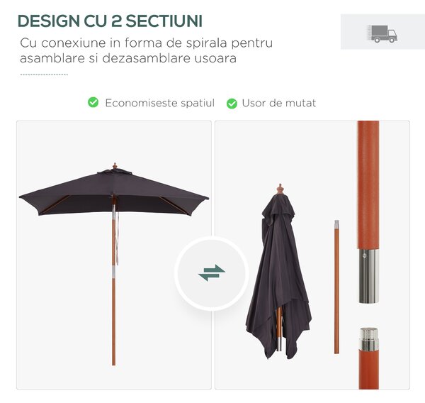 Outsunny Umbrelă de Grădină Rabatabilă, Cadru din Lemn de Brad, 2x1.5m, Gri Închis | Aosom Romania