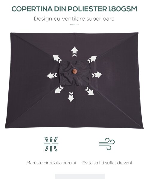 Outsunny Umbrelă de Grădină Rabatabilă, Cadru din Lemn de Brad, 2x1.5m, Gri Închis | Aosom Romania