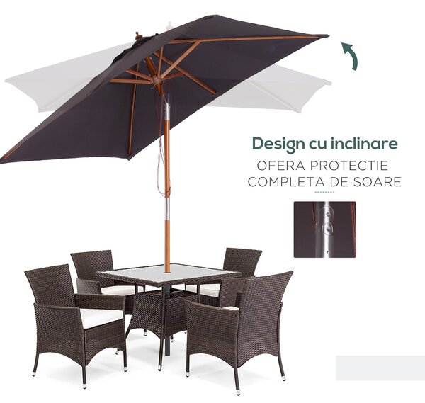 Outsunny Umbrelă de Grădină Rabatabilă, Cadru din Lemn de Brad, 2x1.5m, Gri Închis | Aosom Romania