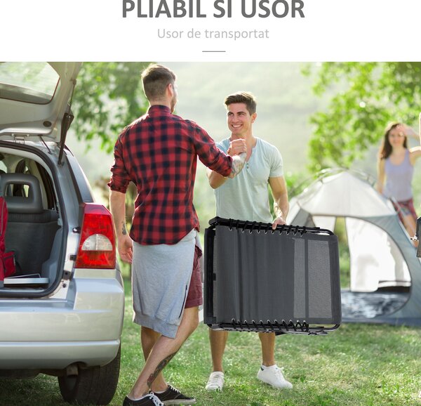 Outsunny Sezlong cu Spătar Rabatabil și Pernă, din Oțel și Tesătură Plasă, Confortabil, Gri | Aosom Romania