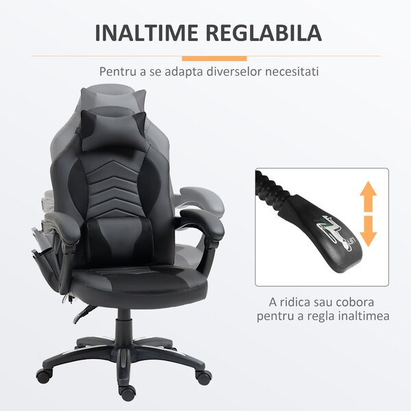 HomCom Scaun Gaming cu Masaj și Încălzire Ergonomic Reglabil 68x69x108-117cm Negru | Aosom Romania