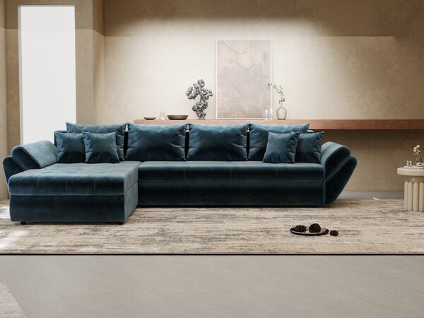 Colțar extensibil dumonde cu ladă de depozitare si sezut confortabil din spuma high-density, Loana XL Monolith Albastru 335x185 cm